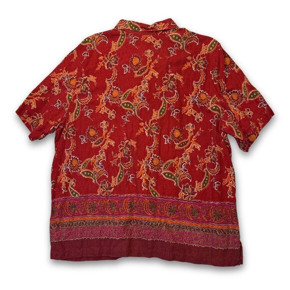 Vintage Printed Boho Linen Button Up | Women's 2X | Erika - Picture 2 of 6
